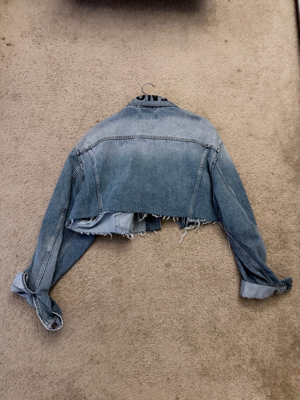 Balenciaga Light Blue Denim Jacket with Black Collar Logo - Picture 4 of 4
